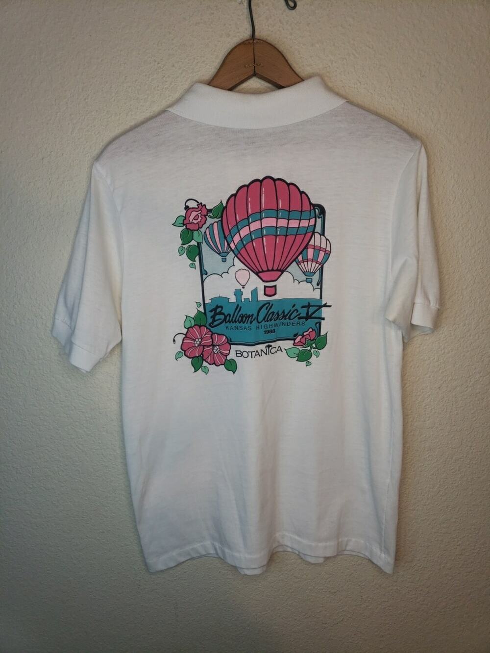 Vintage 80's Hot Air Balloon Kansas Highwinders Single Stitch Polo Shirt Flowers